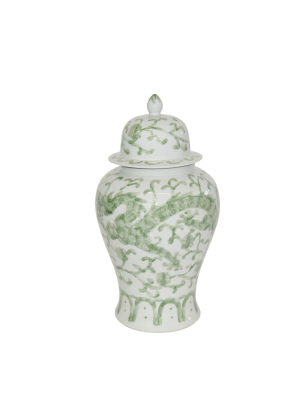 Dragon Lotus Temple Jar Celadon In Two Sizes