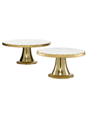 Set Of 2 Round Aluminum And Marble Cake Stand Gold - Olivia & May