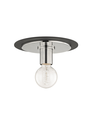 Milo 1 Light Small Flush Mount - Polished Nickel/black