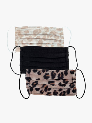 Cotton Face Mask Set Of 3 In Leopard