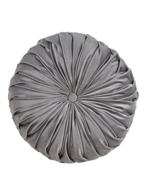 14" Round Velvet Pintucked Poly Filled Throw Pillow Gray - Saro Lifestyle