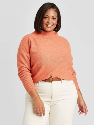 Women's Plus Size Mock Turtleneck Pullover Sweater - Ava & Viv™