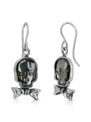 Clear Black Bowtie Skull Earrings