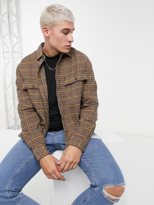 Asos Design Overshirt In Brown Heritage Check With Double Pockets