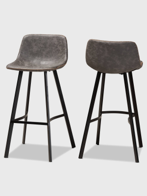 Set Of 2 Tani Faux Leather Upholstered Metal Barstools Gray/black - Baxton Studio