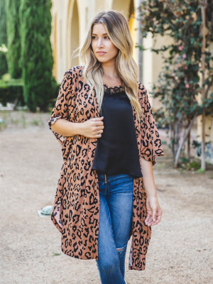 Leopard Kimono - Brown