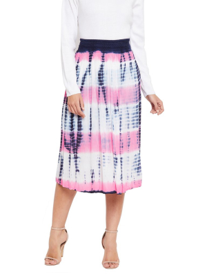 Stripped Rayon Elastic Waist Midi Skirt - Plus