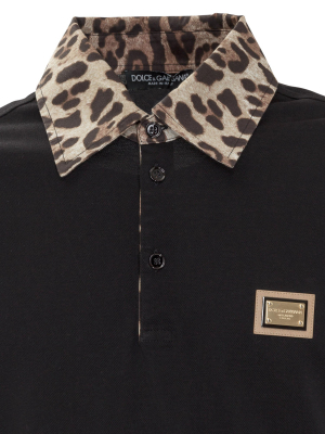 Dolce & Gabbana Leopard Printed Collar Polo Shirt