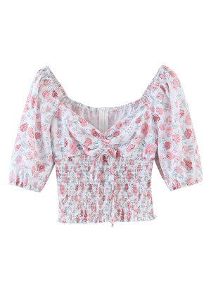 'paula' Floral Ruched Drawstring Top (2 Colors)