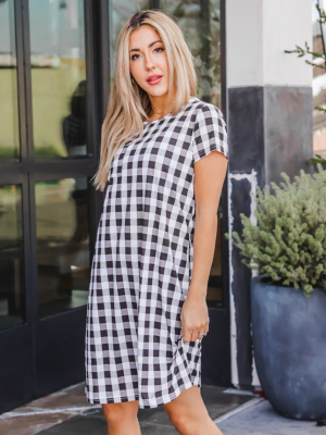 Gingham Tee Dress - Black