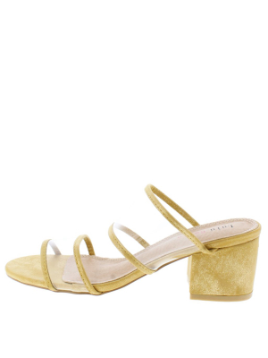 Emily16 Mustard Lucite Dual Strap Open Toe Slide Block Heel