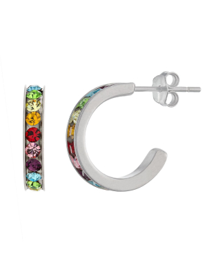 Sterling Silver 15mm Multi Crystal Hoops