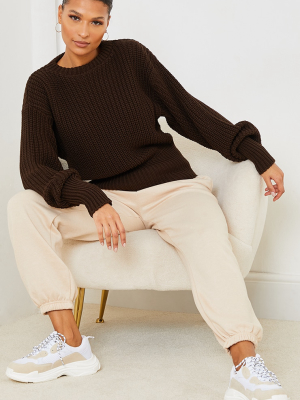 Chocolate Deep Hem Crew Neck Sweater