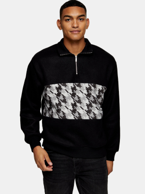 Black Houndstooth 1/4 Neck Zip Sweatshirt