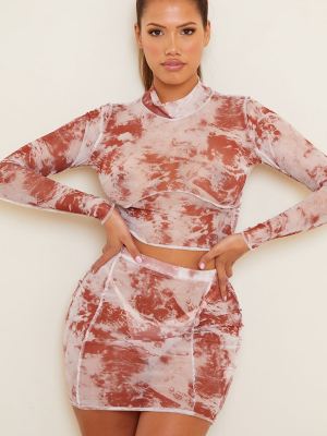 Shape Rust Tie Dye Mesh Seam Detail Crop Top