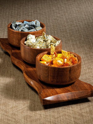 Redwood Teak Platter With 3 Bowls