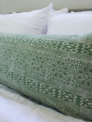 Batik Extra Long Lumbar Pillow - Leaf Green - 14x36