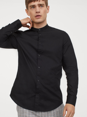 Band-collar Shirt Slim Fit