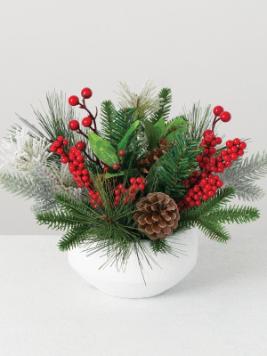 Sullivans Artificial Pine And Berry Arrangement 10"h Green