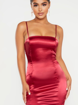 Petite Burgundy Satin Strappy Straight Neck...