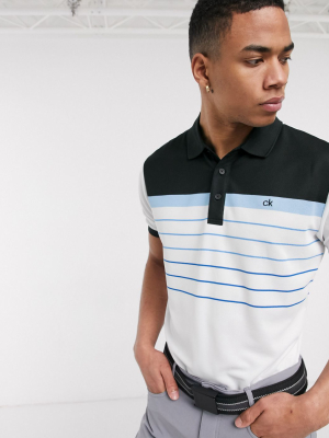 Calvin Klein Golf Flint Polo Shirt In White With Blue Stripes