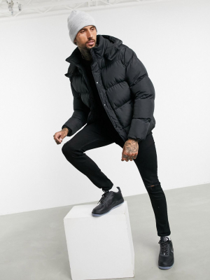 Asos Design Sustainable Puffer Jacket With Detachable Hood In Black