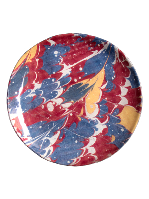 Red Blue & Yellow Marble Dessert Plate