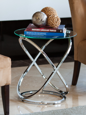 Danya B. Galaxy And Tempered Glass Round End Table - Chrome