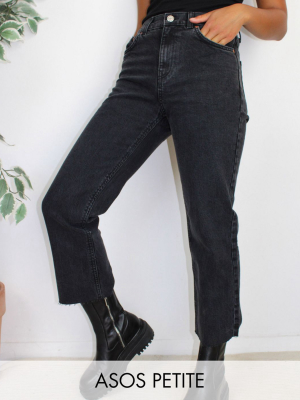 Asos Design Petite High Rise Stretch 'effortless' Crop Kick Flare Jeans In Black