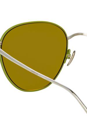 Raif Square Sunglasses In White Gold And Khaki