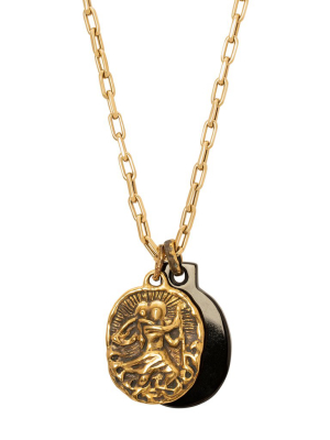 Saint Christopher Black Jade Medal Necklace