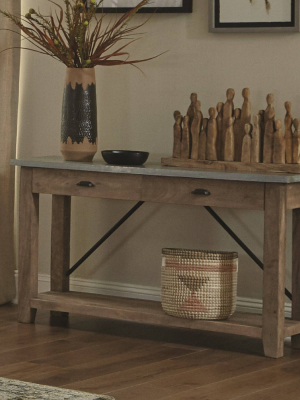 50" Millwork Console/media Table With Two Drawers Wood And Zinc Metal Silver/light Amber - Alaterre Furniture