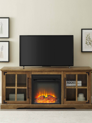 Windowpane Transitional Fireplace Tv Stand For Tvs Up To 65" Reclaimed Barnwood - Saracina Home