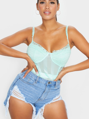 Shape Mint Lace Mesh Stripe Bodysuit