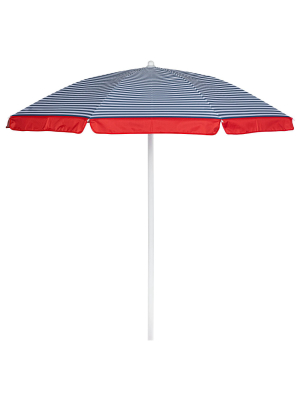 Picnic Time 5.5' Portable Beach Compact Umbrella With Pinstripe Pattern - Blue