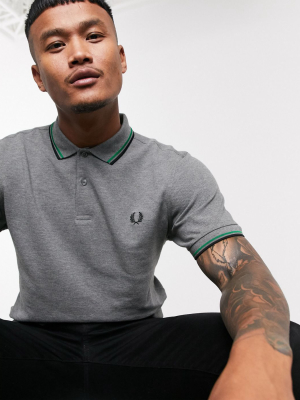 Fred Perry Twin Tipped Logo Polo In Gray Marl