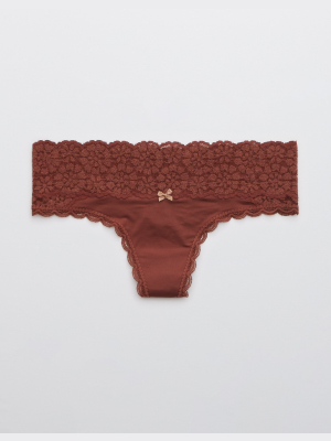 Aerie Sugar Cookie Lace Shine Thong Underwear