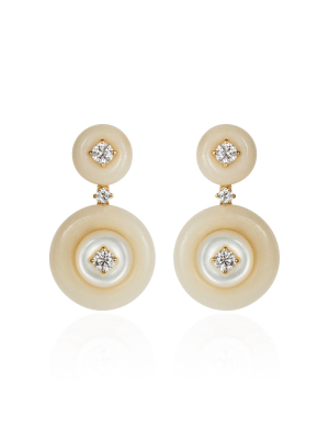 Signal Diamond, Tagua, Mother-of-pearl 18k Yellow Gold Earrings