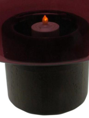 Northlight 9.75" Transparent Glass Candle Holder With Wooden Base - Purple