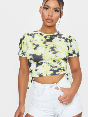 Lemon Acid Wash Ruched Side Crop T Shirt