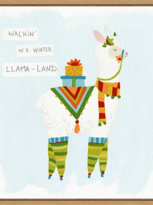 16" X 16" Fa La La La Llama Ii By June Erica Vess Framed Canvas Wall Art - Amanti Art