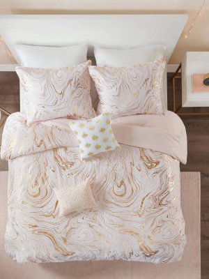 Vanessa Metallic Printed Duvet Cover Set Blush/gold