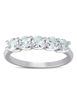 Pompeii3 1 Ct Five Stone Ex3 Lab Created Diamond Wedding Ring 14k White Gold Ex3 Lab Created