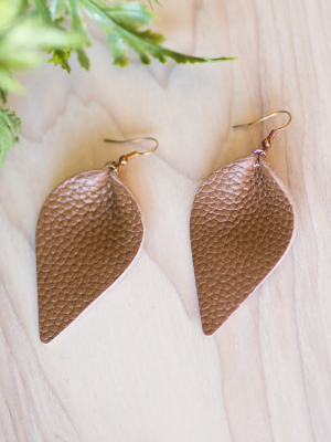 Leather Leaf Earrings- Brown