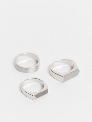 Asos Design Ring Pack With Angular Design In Brushed Silver Tone