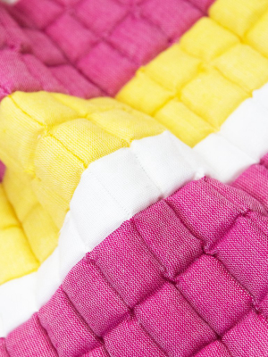 Quilted Suzani Throw Blanket - Yellow & Pink Stripe