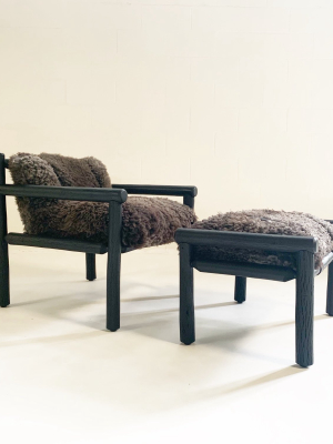 Black Butte Chair And Ottoman With Sheepskin Cushions