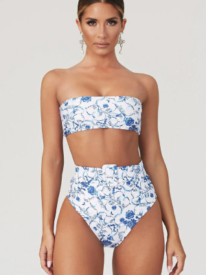 Porcelain Print High Waist Bandeau Bikini Swimsuit - Two Piece Set