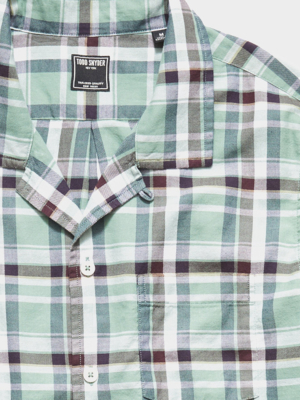 Portuguese Washed Flannel Camp Collar Shirt In Green