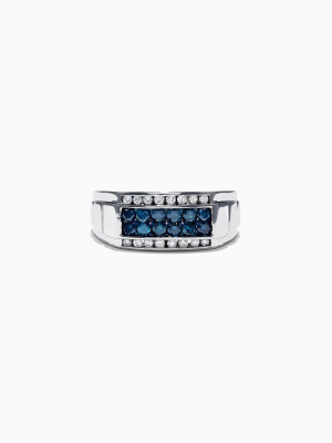 Effy Men's 14k White Gold Blue And White Diamond Ring, 1.0 Tcw
